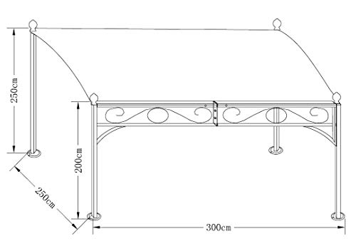DEGAMO Anbaupavillon Mantova 300x250cm, Stahlgestell schwarz + Dach wasserdicht Ecru