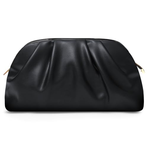 lovyoCoCo Bolsa clutch feminina macia plissada de poliuretano para casamento, elegante bolsa para galas, bailes de formatura, coquetéis, Preto, Standard