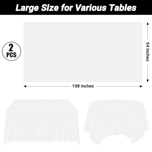 Image of 2 Pack Picnic Table Cover, White Tablecloth for 6 FT Rectangle Table Party | 108 x 54 Inches, Quality Plastic, Disposable, for Rectangle and Round Table Birthday Party Decorations Wedding Decor