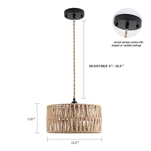 Hchunqjor Coastal Woven Pendant Light Fixture One-Light Adjustable Rustic Industrial Hemp Rope Pendant Lighting for Kitchen Island Sink Farmhouse Dining Room, Black - Image 4