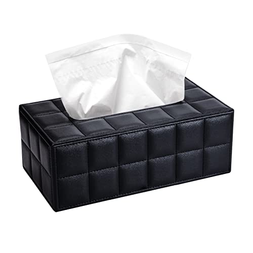 Portapañuelos de Papel Rectangular Caja de Servilletas PU Caja de Pañuelos de Papel para La Oficina en Casa Decoración de Coche Automotive Negro