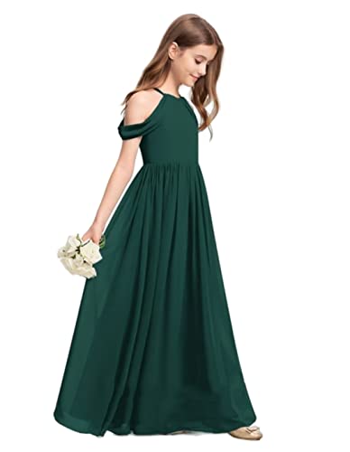 Off-Shoulder Junior Bridesmaid Dresses Long Chiffon Flower Girl Dress for Teen Girls Party Pageant Gowns Halter