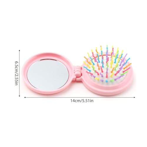 Tiardey 2-teiliges, rundes, zusammenklappbares Haarbürstenset mit Spiegel – Wildschweinborsten-Reisebürstenset, kompakter Massagekamm für Damen, Rosa + Lila