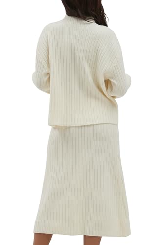 CHYRII Womens Fashion Two Piece Outfits Mock Neck Oversized Sweater Tops Skirt Sets Sweater Dress Lounge Set4