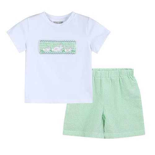Image of Lil cactus Boys Smocked Shirt and Shorts 2Pc Set Spring Summer Outfit Toddler Little Boys Wear