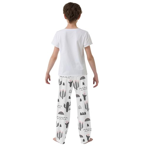 Cactus and Floral Boys Long Pants Soft Trousers Elastic Waist Kids Lounge Bottoms with Pockets S-XL3