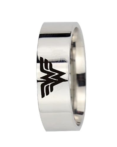 TCB Creations Wonder Superhero Woman W Logo Metal Silvertone Wedding Band Ring2