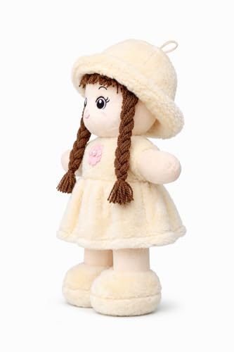 Image of Soft Plush Girl Doll, Cream, Ultra-Soft Fabric with PP Cotton Filling, 40 CM, Cuddly Toy for Kids, Birthdays and Special Occasions