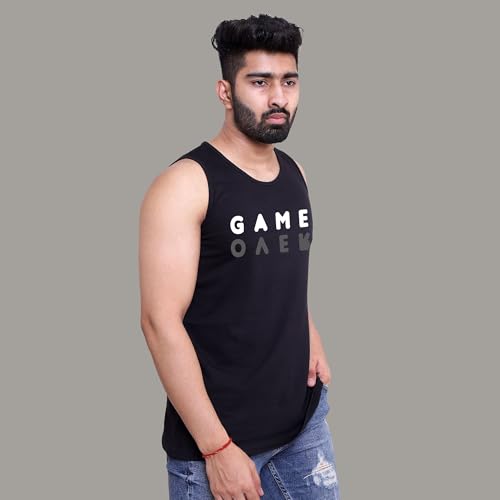 Image of Men's Cotton Tank Top with GAMEOVER Graphic Print, Sleeveless Vest