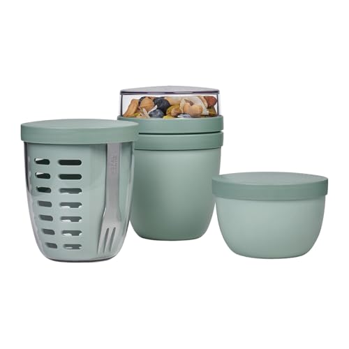 Mepal - Promotion-Set Pots Ellipse 3-teilig - Lunchpot 500 + 200 ml, Fruitpot 600 ml, Snackpot 350 ml - Essensbehälter, Joghurtbecher, to go Becher - Geeignet für Spülmaschine - Nordic Sage