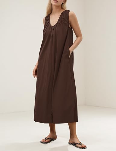 Maxi Dress for Women Sleeveless Long Summer Sundresses Flowy Vacation Beach Cotton Dress with Pockets2