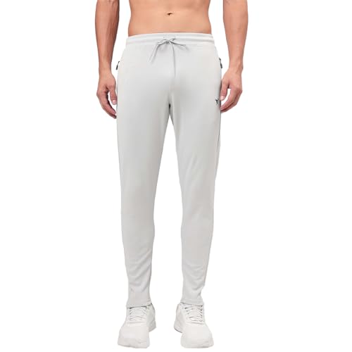 Image of TECHNOSPORT Men's Slim Fit Track Pants with Zip Pockets, ELASTO Plus Quick Dry Stretchable Lightweight Lower for Gym Running Yoga and Sports
