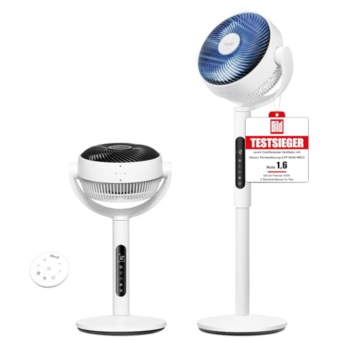 Levoit DC Motor Standventilator 20dB leiser Ventilator 30m Wurfweite 2465m/h Luftvolumen Fan mit Fernbedienung und Kühlung 2 in 1 höhenverstellbar 4 Modi/12 Stufen/12 Std Timer Weiß 110cm