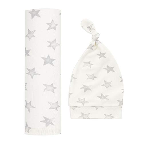 Image of aden + anais Snuggle Knit Baby Swaddle Blanket and Infant Hat Set, Super Soft and Stretchy, Newborn Baby Girl and Boy Gifts, Star