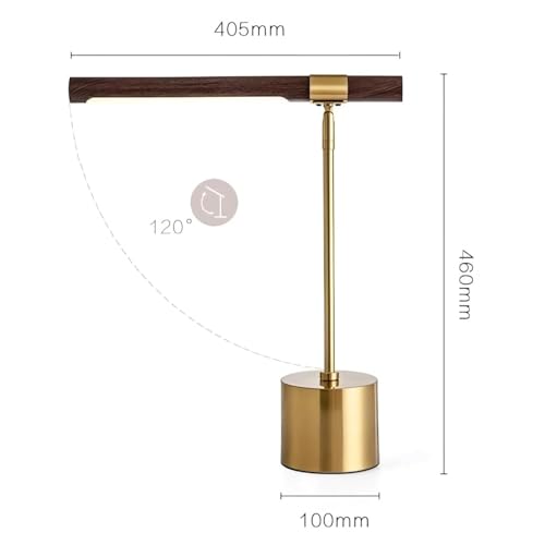 Image of Luxury Table Lamp with Brass & Walnut Wood Finish, Modern Adjustable LED Desk Light for Bedroom, Study & Office, Elegant Decorative Lighting for Home Decor
