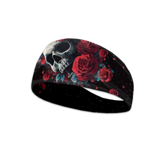 Kuiaobaty Bandeaux crâne avec roses rouges pour hommes et femmes, bandeaux de sport antidérapants...