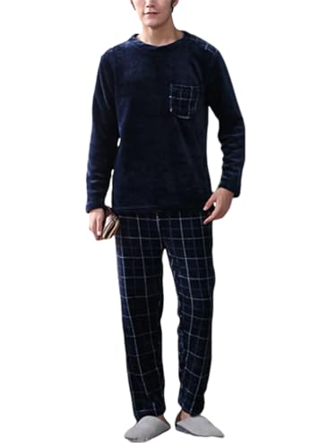 shownicer Herren Pyjama Set Winter Zweiteiliger Männer Fleece Schlafanzug...