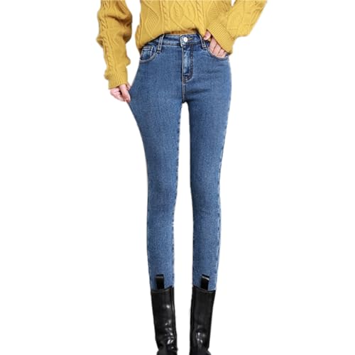 Jeans Damen Stretch Leggings Winter ThermoJeans gefüttert Fleece Futterhose Skinny Fit Treggings High Waist Jeans Lang Thermoleggings Thermo-Winterhose Strumpfhosen Jeggings Winterleggings, azul claro