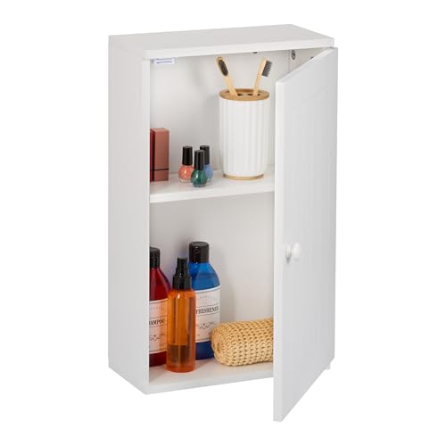 Relaxdays Badschrank, hängend, mit Tür, 2 Flexible Fächer, HxBxT: 50 x 30 x 15,5 cm, Hängeschrank für die Wand, weiß Relaxdays Badschrank, hängend, mit Tür, 2 Flexible Fächer, HxBxT: 50 x 30 x 15,5 cm, Hängeschrank für die Wand, weiß