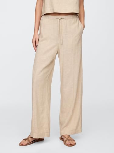 Image of Gap Womens Wide Leg Linen Pull on Pant