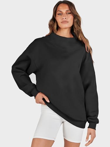 Image of ANRABESS Womens Oversized Sweatshirts Mock Neck Pullover | Cozy Fleece Long Sleeve Tops, Casual Daily Wear, Going Out & Preppy, Loose Fit, 2026 Fall Winter Trendy Outfits