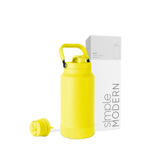 Image of Simple Modern Trek Pivot | Half Gallon Water Bottle Jug with Handle & Boot | Interchangeable Straw & Chug Lids | Large Insulated Stainless Steel | Sports Camping Outdoors | 64oz, Canary
