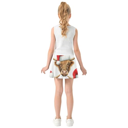 Cute Highland Cow Heads White Athletic Shorts for Girls Skorts Skirts with Shorts Gymnastics Flowy Skirt 3t4