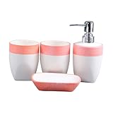 Photo Gallery hosoncovy set di 4 accessori da bagno in ceramica con dispenser di sapone, tazza da bagno, portasapone, spazzolino da denti e dentifricio (rosa)