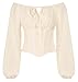 Corset Tops for Women Square Neck Long Sleeve Peasant Blouse Renaissance Shirt Beige L