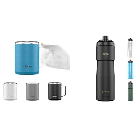 The Clean Hydration Co Insulated Stainless Steel Travel Mug Cup, Double Wall Ceramic Tumbler, No Metal Taste in Coffee Tumbler 12 Oz, Aqua and Insulated Bike Water Bottle, Black, Sport 23 Cover