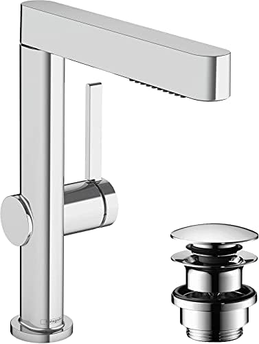 hansgrohe Finoris Jednouchwytowa bateria umywalkowa 230 z wyciąganą wylewką 2jet i kompletem odpływowym Push-Open biały matowy, 76063700