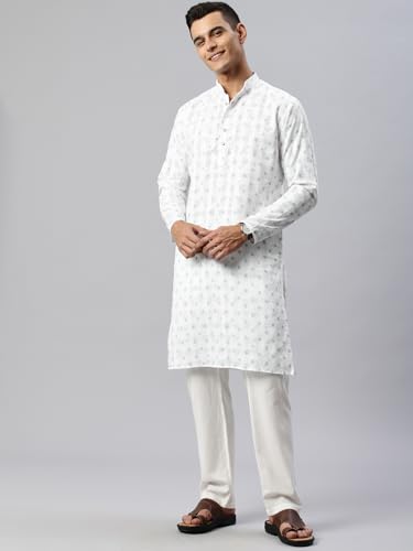 Image of Majestic Man Men's Cotton Regular Fit Ethnic Motifs Printed Long Kurta