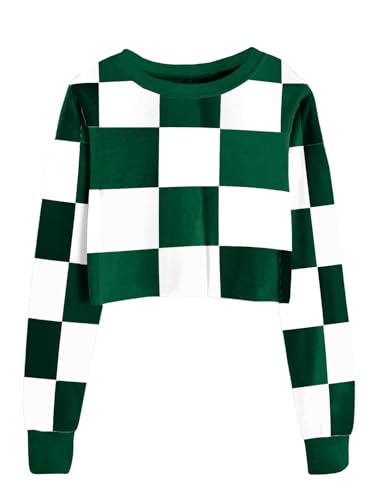 WIFFGO Girls Crop Sweatshirts Casual Tops Kids Long Sleeve Plaid Pullover Cute Fall Winter Fashion Shirts For Teen Girl