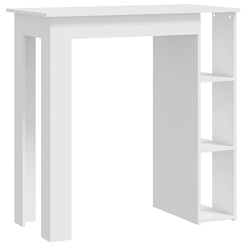 vidaXL Mesa Alta Cocina con Estante Bar Bistró Mostrador Centro Desayuno Comedor Salón Muebles Mobiliario Madera Contrachapada Blanco 102x50x103,5 cm
