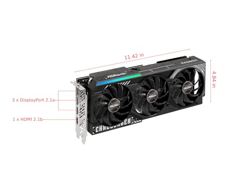 Image of ASRock Radeon RX 9070 XT Challenger 16GB OC Graphics Card - AMD RDNA 4 Architecture, 2970 MHz Boost Clock, 16GB GDDR6, PCIe 5.0, DisplayPort 2.1a, HDMI 2.1b, Triple Fan Cooling 800W