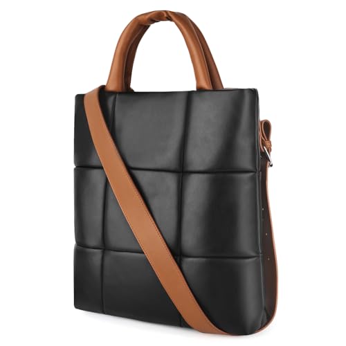 Image of Puffer Tote Bag, Quilted Crossbody Bag with Zip, Top-Handle Shoulder Bags with Removable Strap, PU Leather Handbags for Women