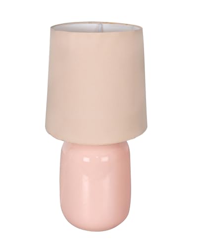 Image of Homesake Modern Small Ceramic Table Lamp, Classic Bedside Desk lamp for Living Room Bedroom, Farmhouse Nightstand Lamps with Pink Fabric Shade (Dovel Pink)