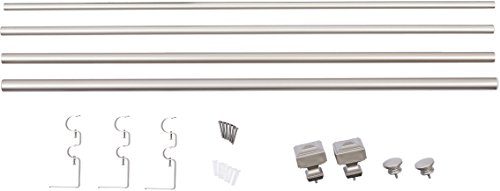 Image of amazon basics 1 inchW Double Extendable Tension Curtain Rods With Square Finials Set, 36 inch To 72 inch, Nickel
