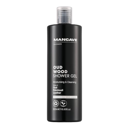 ManCave Oud Wood Shower Gel 500ml Premium Oud Patchouli Leather Scent Moisturising & Cleansing Body Wash for Men Sulphate Free Vegan Paraben Free Cruelty Free Natural Ingredients