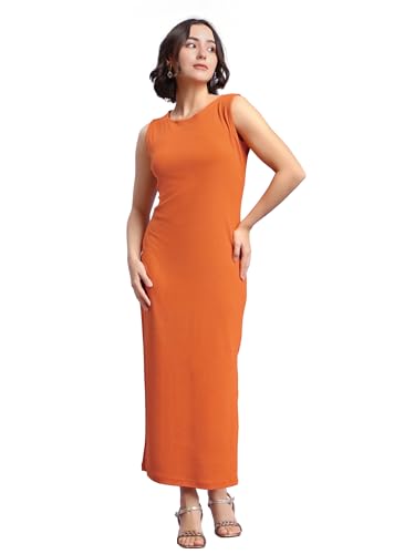 Image of PURVAJA Women's Bodycon Maxi Sleeveless Round Neck Solid Dress