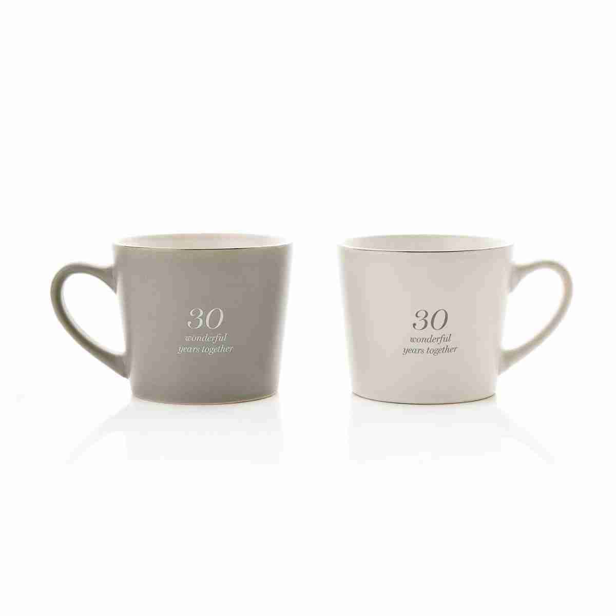 Tasses céramique anniversaire mariage 30 ans duo gris blanc