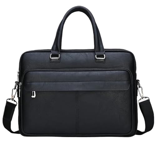 ZGCrumphant Sac à bandoulière en cuir PU grande capacité, sac à documents Portable décontracté et étanche for hommes, mallette pour Travail(Black)