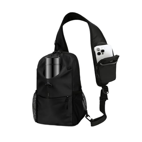 Bolso bandolera de hombro, bolso de hombro, ajustable, pequeña, mochila bandolera, bolsa de pecho, riñonera para exteriores, senderismo, viajes, Black, Refer to description