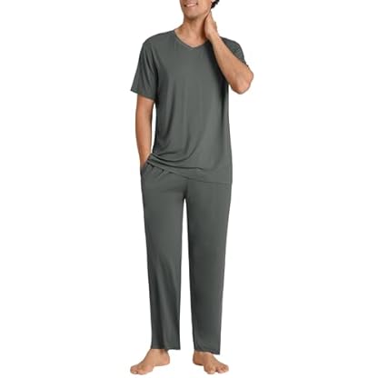 Latuza Men's Soft Pajama Set Viscose Short Sleeves Top with Pants