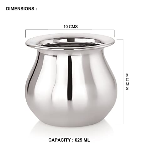 Priya Stainless Steel Heavy Lota | Mango Lota, 625ml | Durable & Rust-Resistant | Water Pot for Home & Puja | 1 Piece, Silver