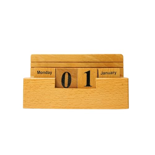 Image of CRAFT CLOSET & GIFTS Wooden Stylish Rolling Table Calendar Design Single Pen /Pencil Holder + Mobile Stand - Personalized Office Desk Supplies Accessory - Wood Life Time Perpetual Infinite Calendar