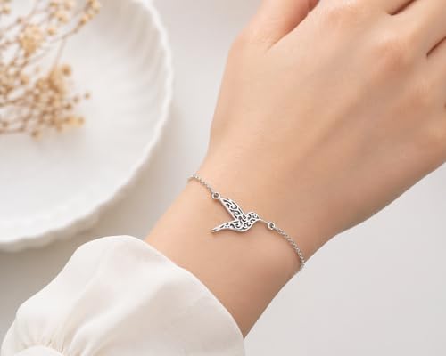 Dainty Hummingbird Chain Bracelet, Gold-Tone, 6.5-8.1 Inches Adjustable Length (Silver) by SUPAC - Used condition - Image 8