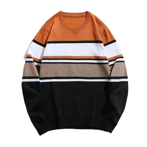 Men's Thin Color Block Knitted Sweater Slim Fit O-Neck Long Sleeve Fashion Base Layer Pullover Sweater
