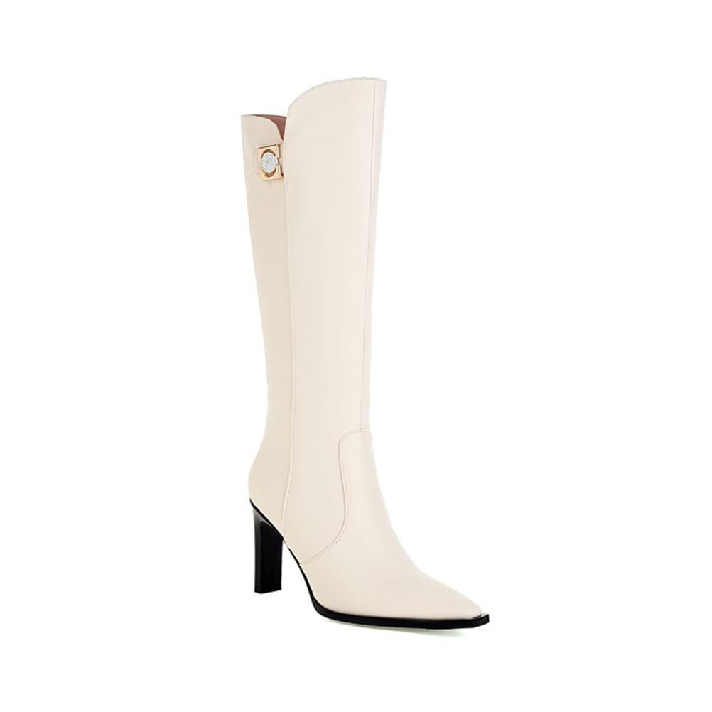 Knee High Boots for Women High Heel Long Boots Elegant Comfortable Fashion Buckle Zipper Heeled Boots