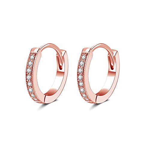 SNORSO Créoles Argent Femme Avec Zircone Cubique,Boucles d'oreilles Rondes Plaqué Or Rose, Diametre 13mm Cover